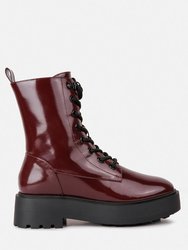 Molsh Faux Leather Ankle Biker Boots - Burgundy