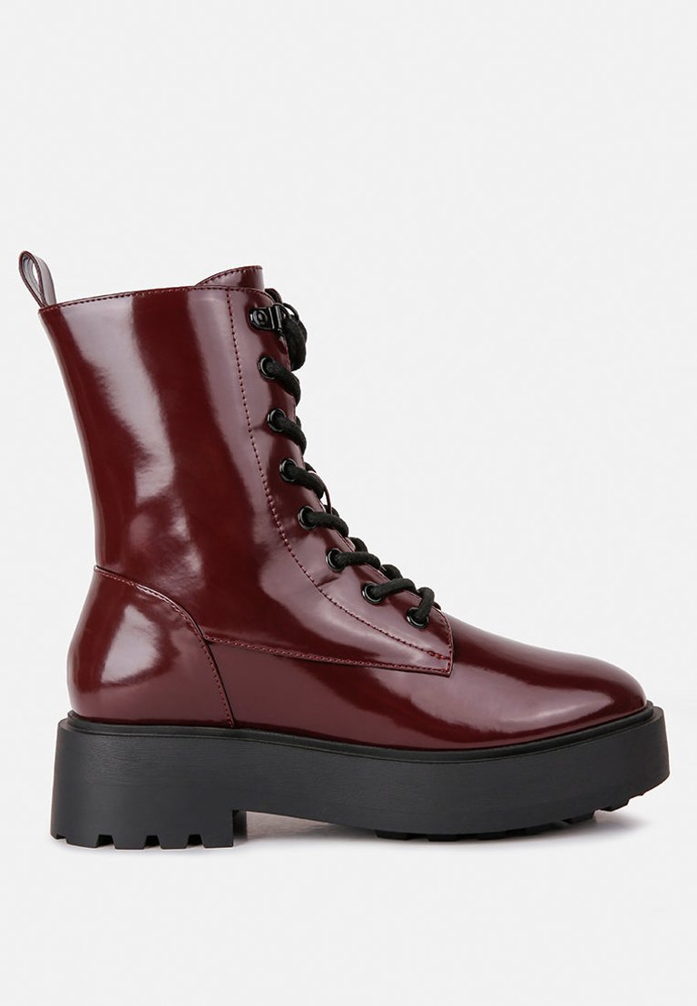 Molsh Faux Leather Ankle Biker Boots - Burgundy