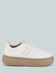 Monigue Faux Leather Cross Stitch Detail Sneakers - White