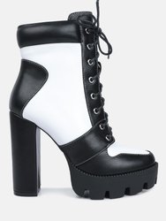 Moos Block Heel Lace Up Boots - Black/White