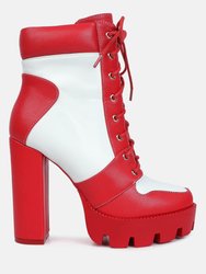 Moos Block Heel Lace Up Boots - Red