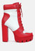 Moos Block Heel Lace Up Boots - Red
