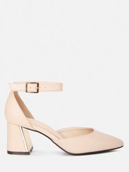 Myla Faux Leather Metallic Sling Heeled Sandals - Beige