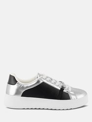 Nemo Contrasting Metallic Faux Leather Sneakers - Silver