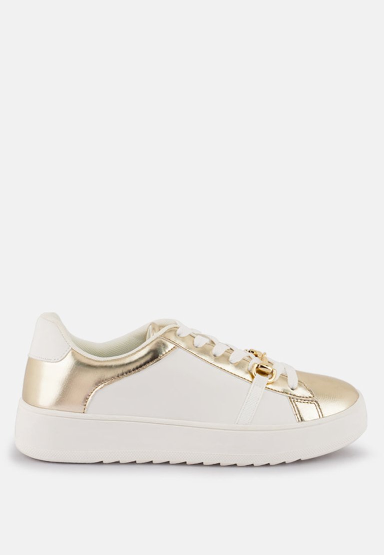 Nemo Contrasting Metallic Faux Leather Sneakers - Champagne Gold