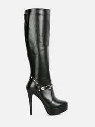 Nephele Studs Embellished Stiletto Calf Boots - Black