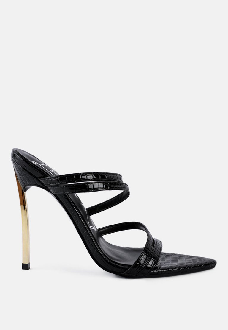 New Affair Croc Strappy High Heel Sandals - Black