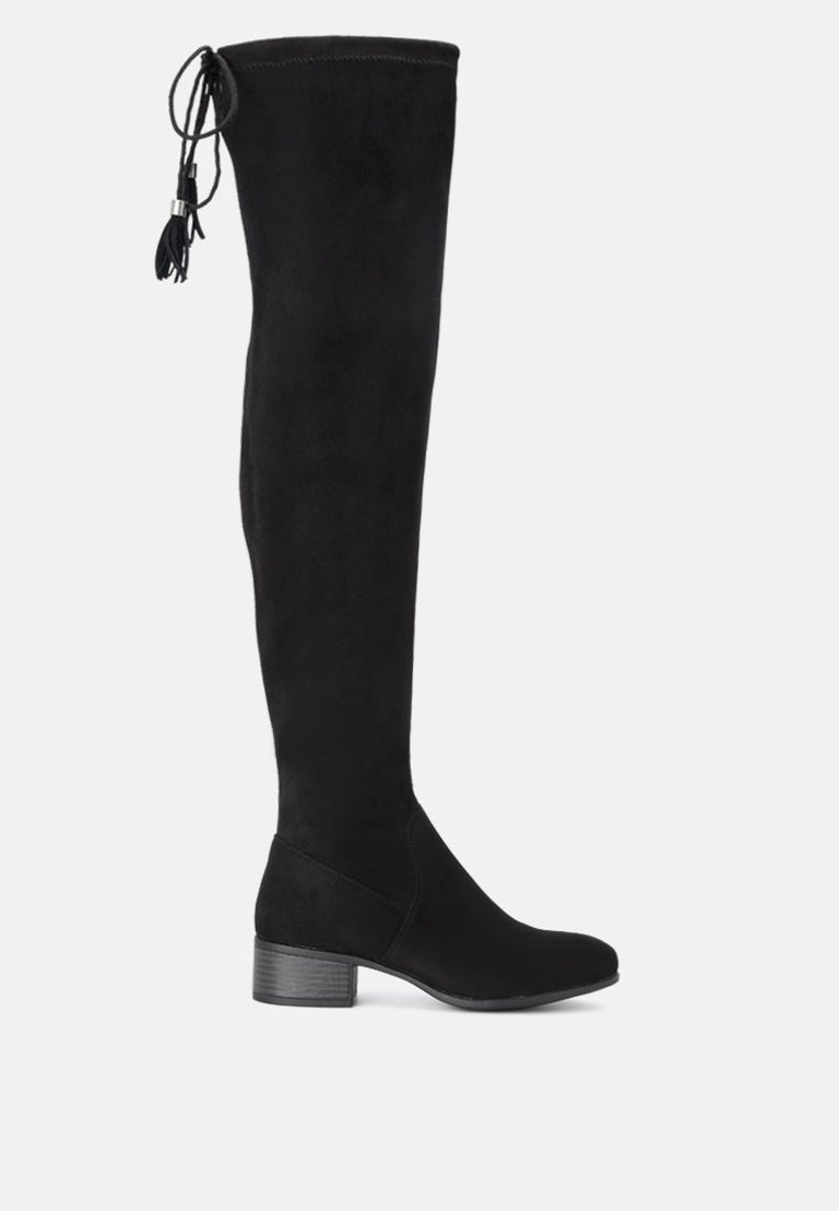 Nople Knee Boots With Drawstring - Black