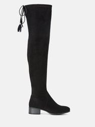 Nople Knee Boots With Drawstring - Black
