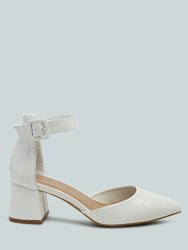 Nymph Faux Leather Low Block Heel Sandals - White