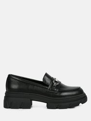 Oklyn Horsebit Emblesihed Chunky Platform Loafers - Black