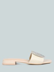 Ollilie Rhinestones Embellished Brooch Slip On Sandals - Off White