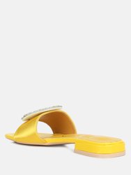 Ollilie Rhinestones Embellished Brooch Slip On Sandals