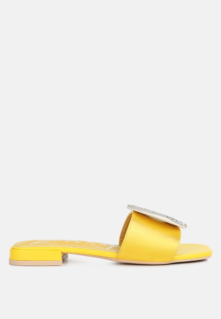 Ollilie Rhinestones Embellished Brooch Slip On Sandals - Yellow