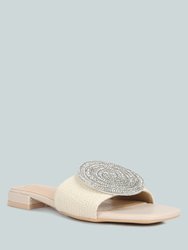 Ollilie Rhinestones Embellished Brooch Slip On Sandals