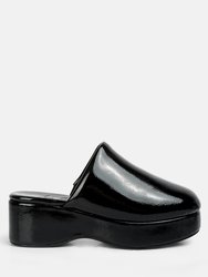 Olori Solid Platform Slip On Mules - Black