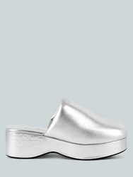 Olori Solid Platform Slip On Mules - Silver