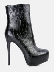 Orion High Heeled Croc Ankle Boot - Black
