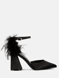 Palmetta Fur Detail Block Heel Sandals - Black
