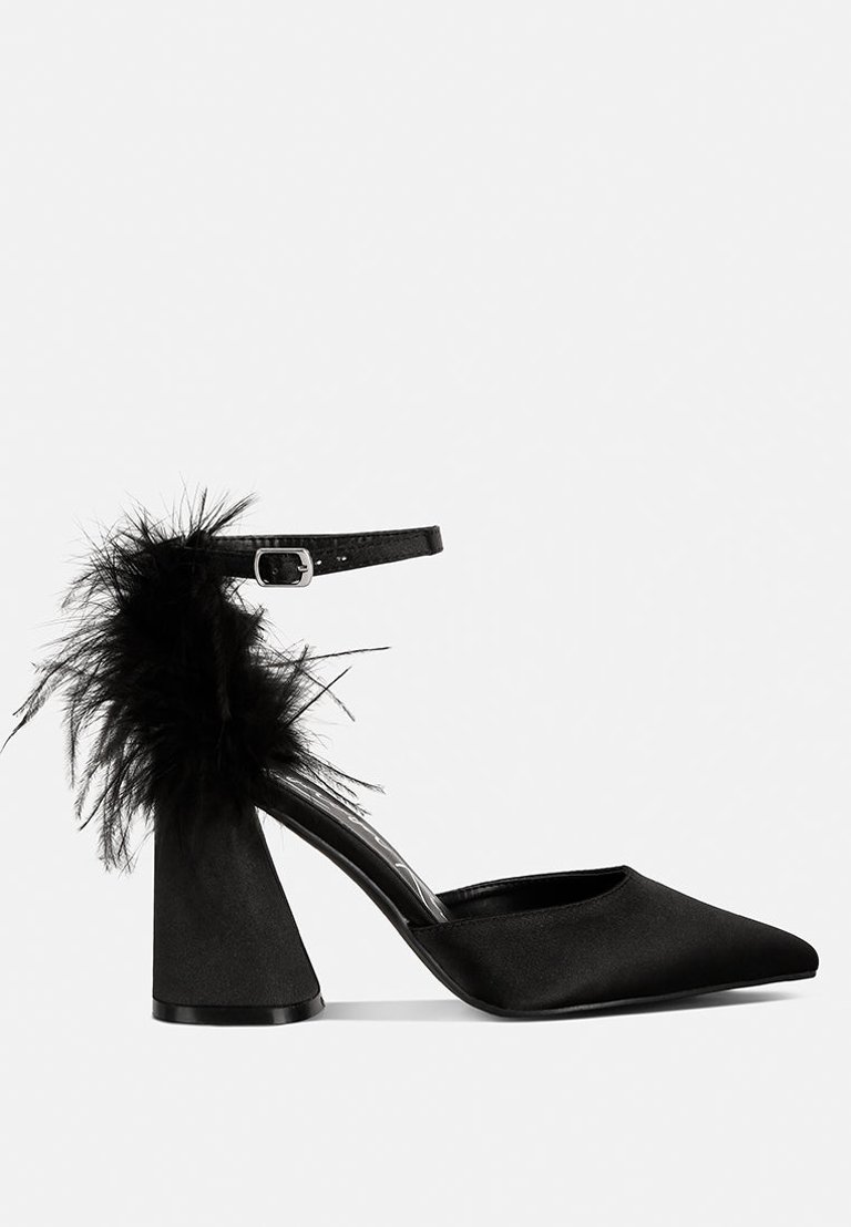 Palmetta Fur Detail Block Heel Sandals - Black