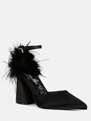 Palmetta Fur Detail Block Heel Sandals
