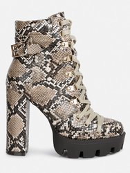 Palmetto Snake Skin Ankle Boots - Tan