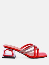 Parisian Cut Rhinestone Embellished Strap Sandals - Red