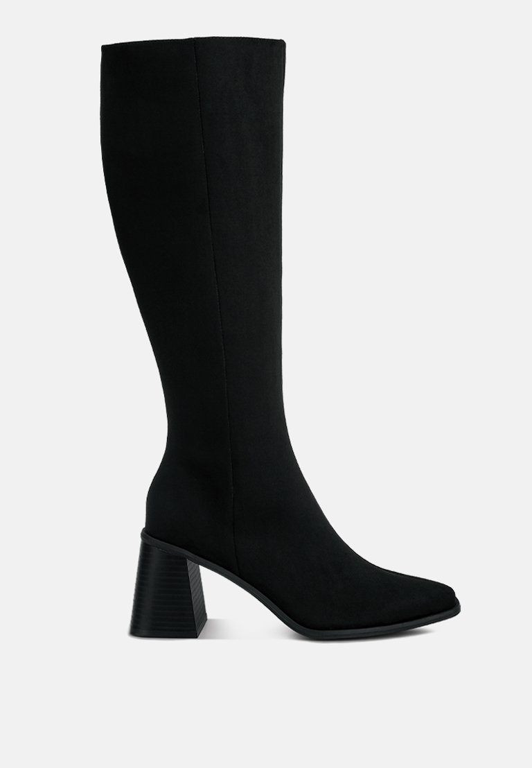 Paytin Faux Leather Block Heel calf Length Boots - Black