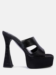 Pda Croc High Heel Platform Sandals - Black
