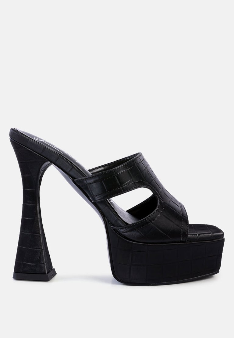 Pda Croc High Heel Platform Sandals - Black