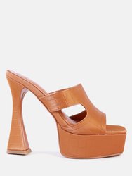 Pda Croc High Heel Platform Sandals - Tan