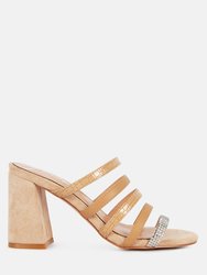 Peaches Strapped Rhinestone Embellished Sandals - Beige