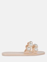 Pearla Faux Pearl Detail Jelly Flats - Nude