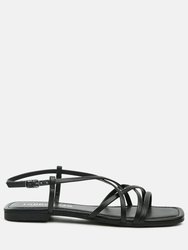 Petal Molly Cuddles Cross Strap Detail Flat Sandals - Black