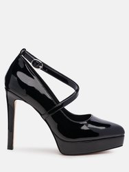 Pixie Dust Patent Faux Leather Cross Strap Pumps - Black