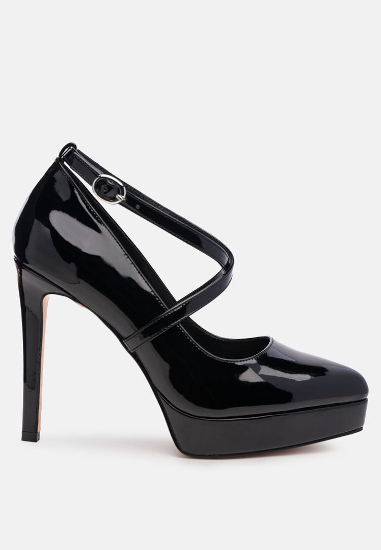 Pixie Dust Patent Faux Leather Cross Strap Pumps - Black