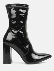 Pluto Block Heel Stiletto Ankle Boot - Black