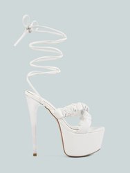 Pop Era Ruched Straps Tie Up Sandals - White