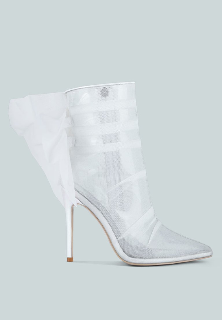 Princess Organza Wrapped Style Heeled Ankle Boots - White