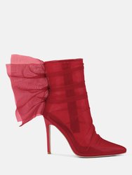 Princess Organza Wrapped Style Heeled Ankle Boots - Red