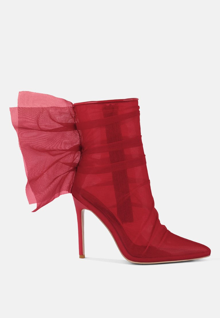 Princess Organza Wrapped Style Heeled Ankle Boots - Red