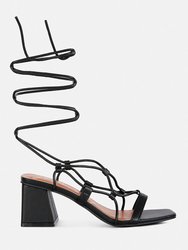 Provoked Lace up Block Heeled Sandals - Black