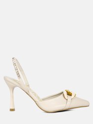 Pull Me Diamante Embellished Chain Sandals - Beige