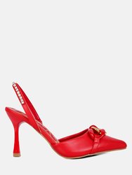 Pull Me Diamante Embellished Chain Sandals - Red