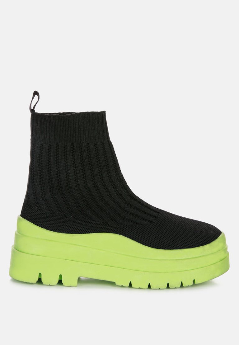 Quavo Knitted Platform Chunky Boots - Black-Green