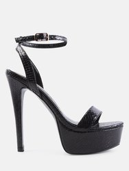 Queen Bee Rhinestone Heeled Sandals - Black
