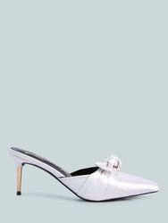 Queenie Satin Stiletto Mule Sandals - White