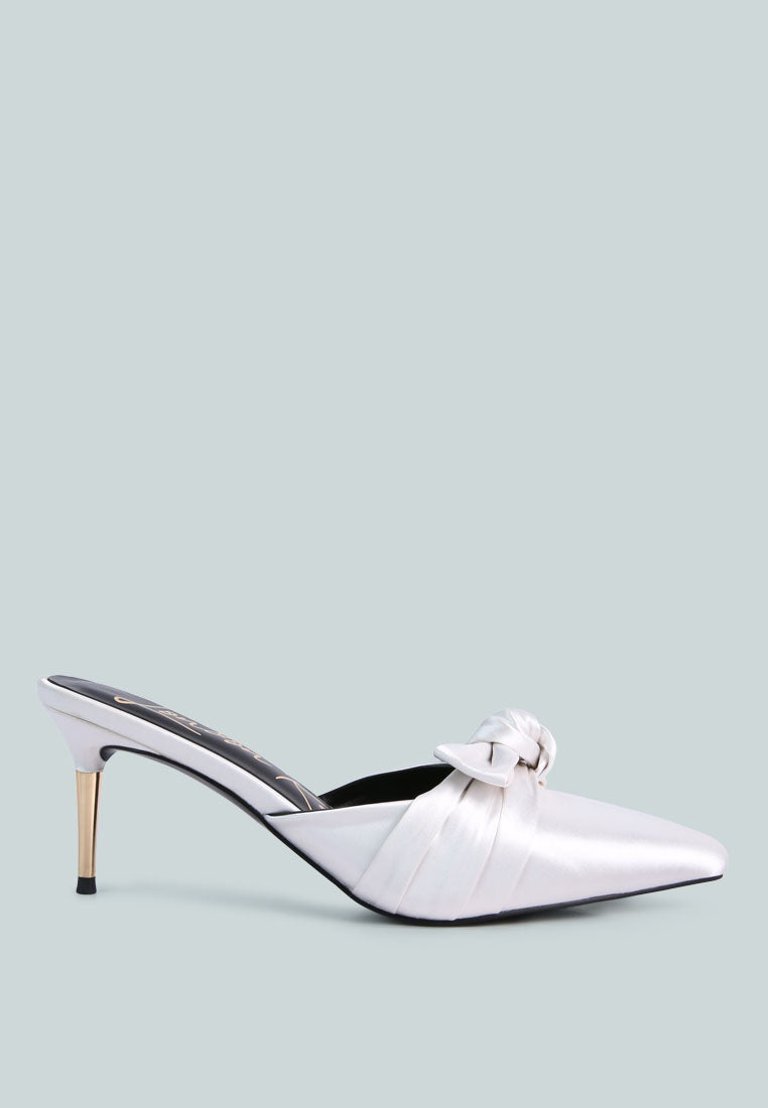 Queenie Satin Stiletto Mule Sandals - White