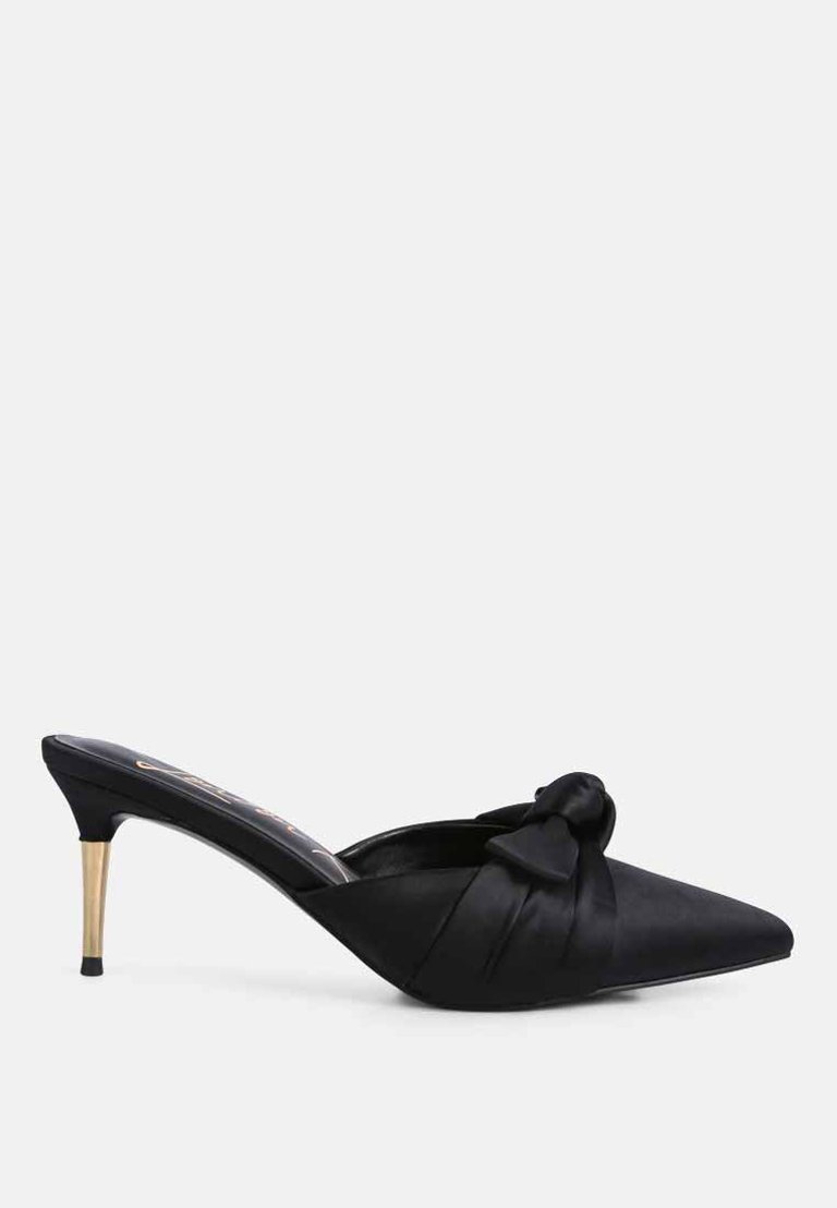 Queenie Satin Stiletto Mule Sandals - Black
