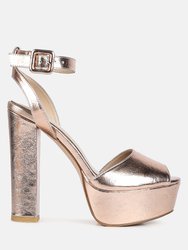Rager Peep-Toe High Platform Block Sandals - Rose Gold